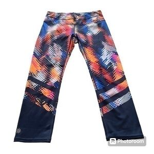 Like new navy and neon pattern cropped athleta leggings